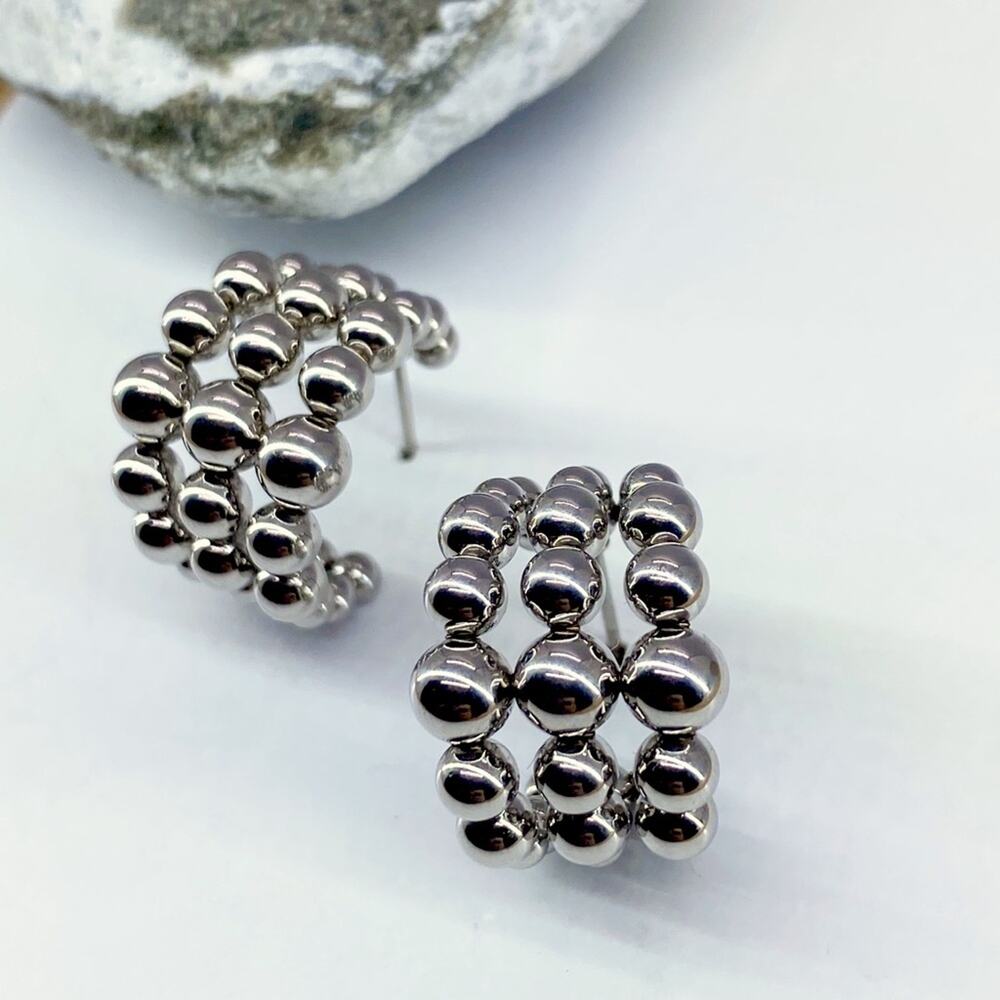 NEW Silver Bubble Hoop Earrings - Picture 4 of 12